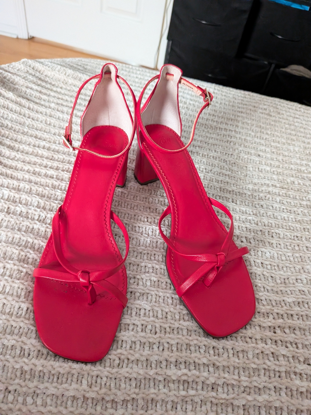 J. Crew Red Knotted Strappy Block Heels